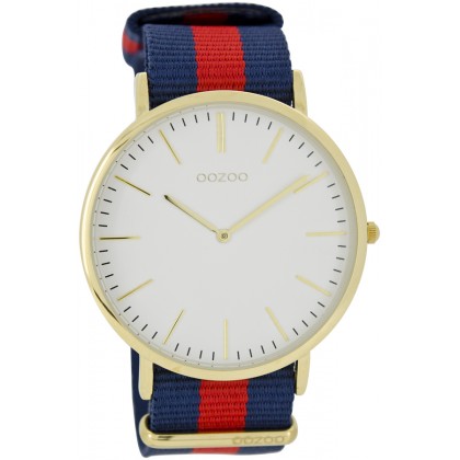 OOZOO Vintage 44mm Goldplated Blue Red Nato strap C6917